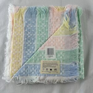 Vtg Crown Crafts Waffle Weave  Acrylic Baby Blanket Pastel Stripe NOS Candy Kiss